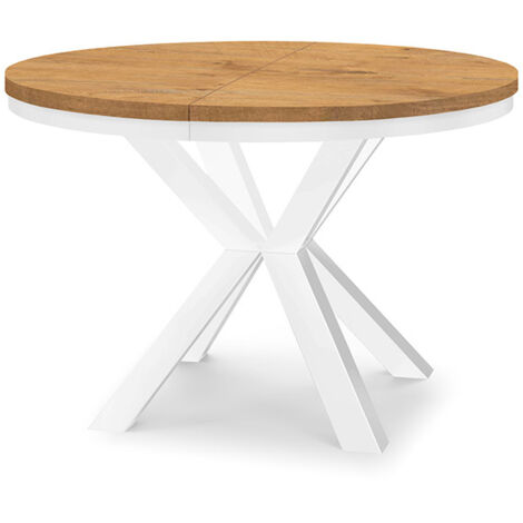 Table à manger ronde extensible RAL avec cerclage métallique, style loft, industriel, diamètre : 100 / 150 cm, couleur :Lancelot / blanc (1/4)