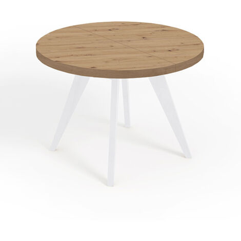Table de salle à manger ronde extensible LORA, style loft, scandinave, diamètre : 110 / 160 cm, Couleur :Artisan / Blanc (1/4)