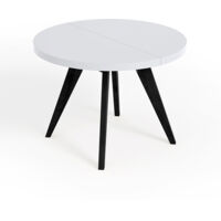Table de salle à manger ronde extensible LORA, style loft, scandinave, diamètre : 90 / 140 cm, couleur : blanc / noir