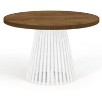 Table à manger ronde extensible DOVER avec lamelles, diamètre : 100 / 150 cm, Couleur :Lefkas / Blanc