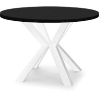 Table de salle à manger ronde extensible RAL avec pieds en bois, style loft, industriel, diamètre : 110 / 210 cm, couleur : noir / blanc