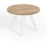 Table de salle à manger ronde extensible LORA, style loft, scandinave, diamètre : 100 / 200 cm, Couleur :Sonoma / Blanc