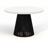 Table à manger ronde extensible DOVER avec lamelles, diamètre : 90 / 140 cm, couleur : blanc / noir