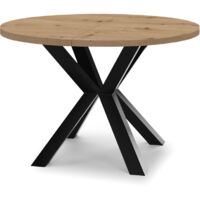 Table de salle à manger ronde extensible RAL avec pieds en bois, style loft, industriel, diamètre : 120 / 220 cm, couleur :Artisan / noir