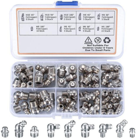 60 Pièces Assortiment de Graisseurs, Filetés de Graissage, M6 M8 M10 Raccords de Graisse, Raccords Filetage Mâle Graisseurs droit/45°/90° pour Équipement Mécanique graisseur a Visser