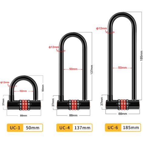 Tonchean – Cadenas à combinaison antivol en U 185mm – Code à 4 chiffres réinitialisable – Alliage de zinc – Étanche pour vélos et portails (1/5)
