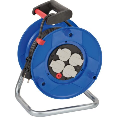 Brennenstuhl – Dérouleur de câble électrique 25 m H05VV-F 3 x 1,5 mm² – 4 prises de sécurité – IP20 – Poignée ergonomique – Protection contre surchauffe
