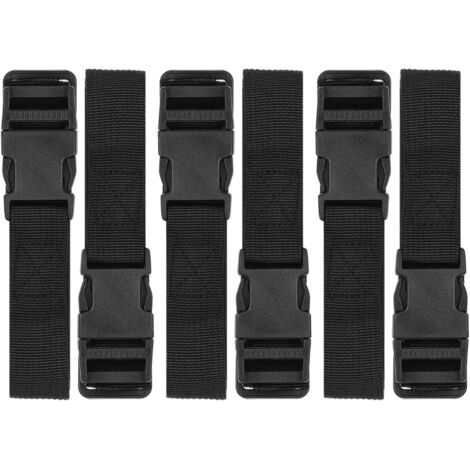 Lot de 6 sangles de bagages en nylon avec boucle à dégagement rapide, sangles utilitaires pour voyage, emballage et sports de plein air, taille M, noir