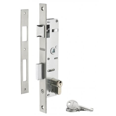 Thirard – Serrure encastrable à cylindre pour menuiserie métallique – Axe 22mm – Cylindre 30x30mm – Pêne en alliage nickelé – Gâche plate inox