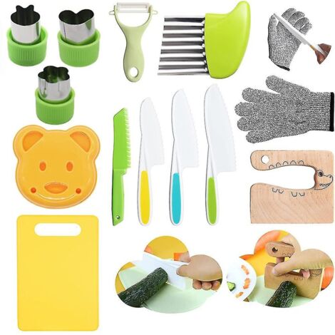 Couteau en bois pour enfants 13 pièces pour la cuisine, couteaux sans danger pour les enfants coupant les légumes et les fruitsCREA (1/5)