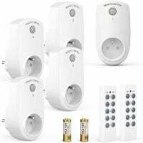 Lot de 5 Prise Programmable Électrique, Prise Télécommandée sans Fil avec 2 Télécommandes 2 Piles Fournies, 30M de Distance de Contrôle dans la Zone Ouverte, Fonction on/Off (1/4)