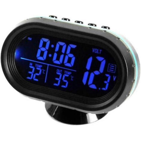Beijiyi – Thermomètre de voiture numérique – Affichage température intérieure/extérieure – Jauge de tension – Grand écran LCD ajustable 180°