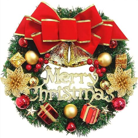 Couronne de Noel, 30 cm Couronne Fleurs Artificielle,Décoration Noel avec Bowknot Jingle Guirlande Sapin de Noël Porte Décoration de Guirlande (1/5)