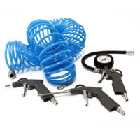 Wiltec Jeu de 4 Outils pneumatiques – Pistolet de gonflage – Pistolet de soufflage – Tuyau spiralé – Manomètre – Accessoires pour compresseur Air comprimé
