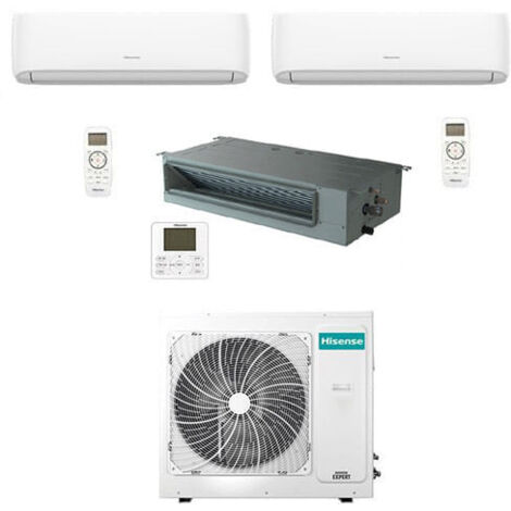 Climatiseur Hisense R32 Trial Split Inverter Hi Comfort Wifi plus gainable 7000 + 9000 + 18000 BTU avec U.E. 3AMW72U4RJC Classe A++/A+ (1/5)