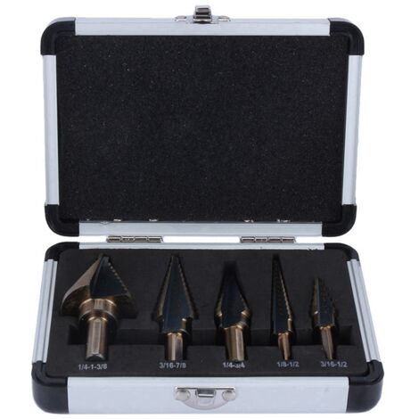 5Pcs HSS Forets étagé Mèche conique Trépan à redan kit Outil électrique avec Boîte range (1/5)