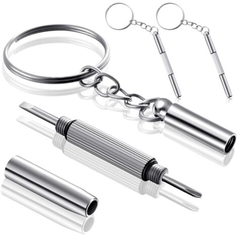 2-teiliger Brillenschraubendreher-Schlüsselanhänger, tragbarer Schraubendreherschlüssel, 3-in-1 Brillenschraubendreher-Reparaturset, kleines Mini-Handwerkzeug aus Edelstahl für Schlüsselanhänger (1/5)