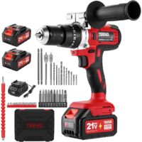 TEENO 21V Akku-Bohrschrauber für Makita-Akkus, 2 x 4,0-Ah-Akkus, 90 Nm maximales Drehmoment, Akku-Schlagbohrschrauber mit 39 Zubehörteilen und Transportkoffer, 20+3 Drehmomenteinstellungen, 13-mm-Bohr