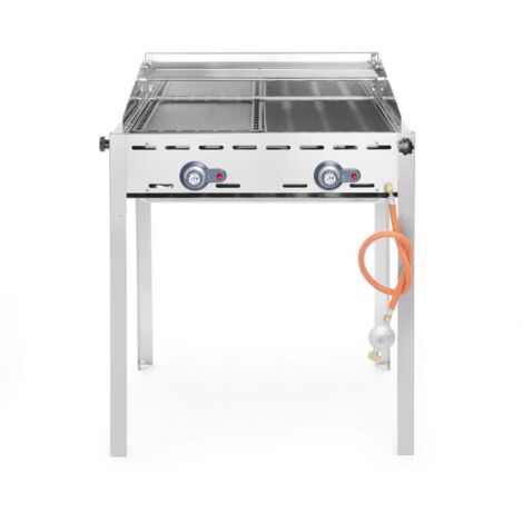 HENDI Grillsystem Green Fire 2 Brenner, Profi Line, Emaillierte Grillplatte und Grillrost aus Gusseisen GN 1/1, 11,6kW, 740x615x(H)825mm (1/5)