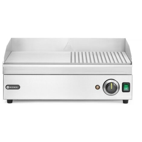 HENDI Grillplatte halb gerillt, Kitchen Line, 220-240V/2400W, 527x404x(H)233mm