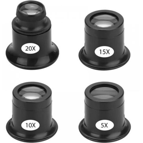 Lot De 4 Loupes De Bijoutier Portables,Loupes D'horloger Différentes Puissances,5X,10x,15x,20x Oeil Portant des Loupes Bijoutier Montre Horloge Réparation Réparation Loupe Kits (1/4)