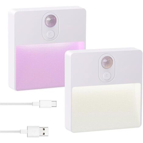 Veilleuse LED avec détecteur de mouvement, 5 couleurs, rechargeable, magnétique, intensité variablem, wit (lot de 2)
