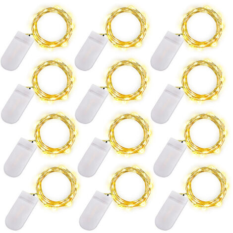 LED Fée Chaîne Lumières - 2m 20 LED Fonctionnant sur batterie Fil de cuivre Étanche Guirlandes lumineuses pour les vacances Mariage Fête Noël DIY Décorations, blanc chaud, paquet de 12 (1/5)