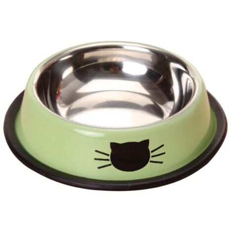 Bol métallique pour chat vert 15,515,54,5 cm 1 pièce, bandeau en acier inoxydable en forme de tête de chat avec base en caoutchouc antidérapante (1/5)