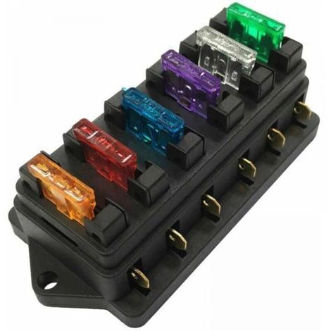 Boîte à fusibles à 6 voies avec bloc de fusibles à lame de circuit pour moteur de voiture - Comprend 6 fusibles standard pour protéger les circuits électriques de votre véhicule. (1/4)