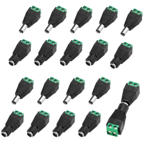 10 Paire 5.5 X 2.1mm 12V DC Connecteur d'alimentation Mâle et Femelle, Fiche Prise Adaptateur Vis Borne Connecteur (1/4)