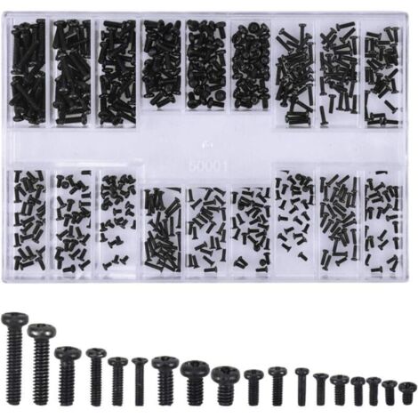 500 Pièces Kit de Vis, Vis à Tête Fraisée, Vis Micro de Kits D'outils de Réparation pour la réparation Ordinateur, Eyewear, montre, bijoux, facile à porter, M1.2 M1.4 M2, Noir (1/4)