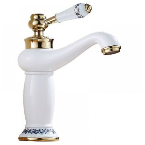 Robinet de lavabo de salle de bain en laiton et céramique antique Robinet mitigeur en porcelaine bleue et blanche Robinet d'évier de cuisine Robinet d'eau froide/chaude (sans tuyau d'eau) (1/5)