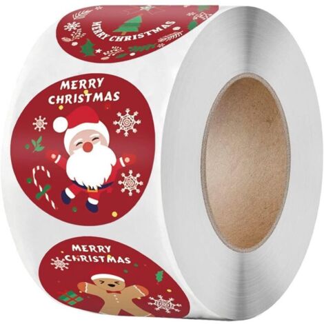 Autocollants de Noël Décoration de Noël Cadeau, Étiquettes rondes d'autocollants de Noël 1 rouleau Assortiment d'autocollants de rouleau de vacances pour accessoires de fête (rouge)Largeur : 3,8 cm (1/5)