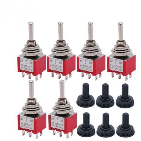Lot de 6 mini interrupteurs à bascule 3 positions 6 broches ON/OFF/ON AC 125 V 5 A avec capuchon étanche MTS-203 (1/3)