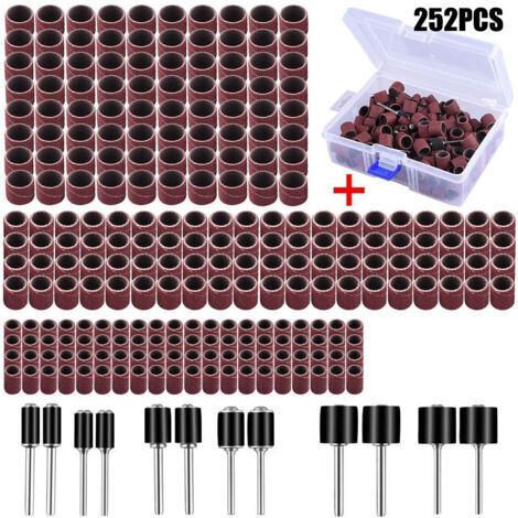 252 Pièces Tambour De Ponçage avec Boîte Gratuite, Comprenant 240 Pièces Bandes de Ponçage et 12 Pièces Tambour Mandrin pour Outils Rotatifs (1/5)