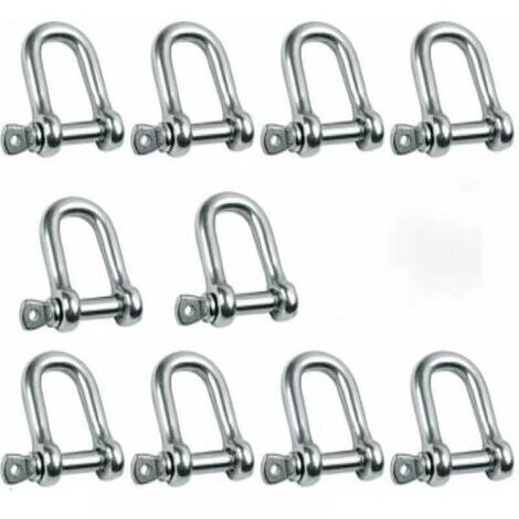 10 manilles M5 en acier inoxydable avec sangles droites en acier inoxydable, manilles en forme de D en acier inoxydable 304