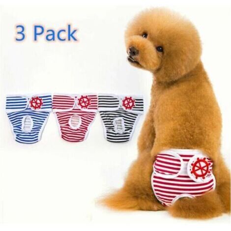 Lot de 3 Pantalon hygiénique pour chien Couches réutilisables pour chien Pantalon de sécurité lavable Couches d'hygiène menstruelle Sous-vêtements menstruels pour animaux Sous-vêtements pour chat (M) (1/4)