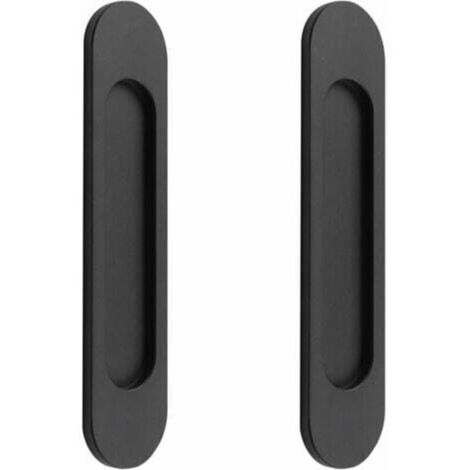 Lot de 2 poignées de porte coulissantes ovales auto-adhésives en alliage d'aluminium noir mat sans perforation pour portes coulissantes de grange (1/5)