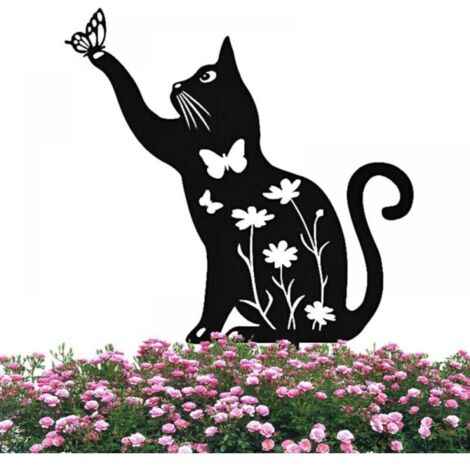 Chat Décoratif, Statues D'extérieur Jardin Chat en Métal, Piquet Creux Chat Noir, pour La Décoration Jardin Et Les Ornements Pelouse pour Les Amoureux (1/5)