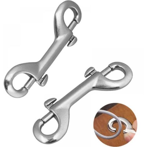 Lot de 2 mousquetons en acier inoxydable, mousqueton à double extrémité, mousqueton pour laisse de chien, mousqueton à double boulon (90 mm) (1/5)