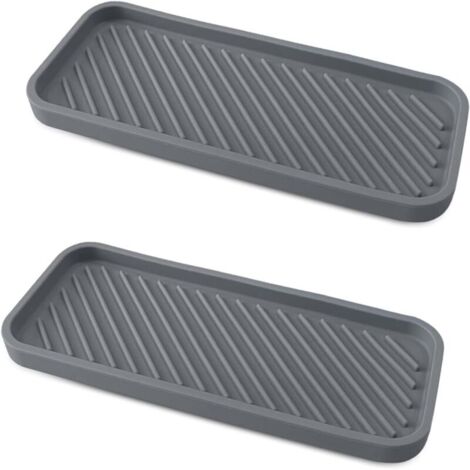Lot de 2 porte-éponges en silicone épais pour évier de cuisine et salle de bain, distributeur de savon, brosse à récurer, gris (1/5)