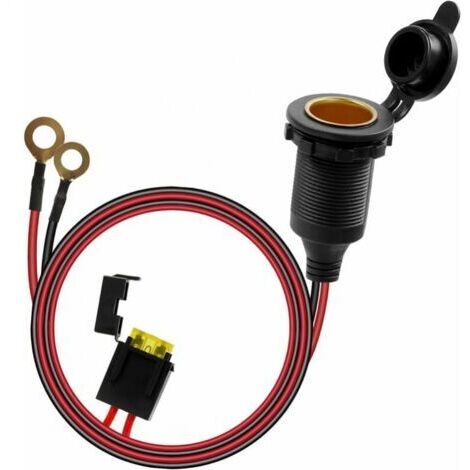 Allume Cigare Socket, Imperméable Prise Allume-Cigare 12V-24V pour Bateau, Moto, Voiture, 1 m 14 AWG Allume cigare câble rallonge prise avec Porte-fusible à Lame (1/5)