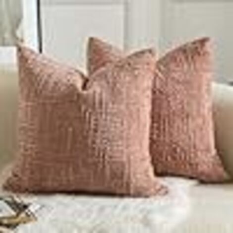 Lot de 2 Housses de Coussin en Chenille Douce Design Texturé Noeud de Bambou Décoration Élégante pour Canapé Lit ou Salon 40x40 cm Rose Terne (1/5)