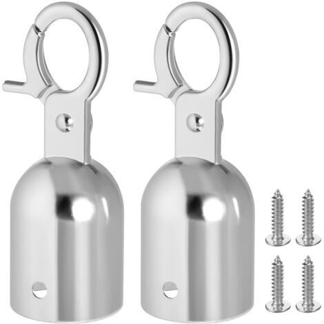Lot de 2 embouts de corde avec mousqueton, raccords de corde de terrasse en acier inoxydable, embouts de corde argentés, 7,6 x 2,8 cm