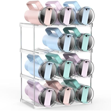 Porte-bouteilles d'eau blanc 34,29 x 19,81 x 44,7 cm 1 boîte de rangement en plastique à 3 maillons et 4 couches, porte-bouteilles d'eau empilable (1/5)