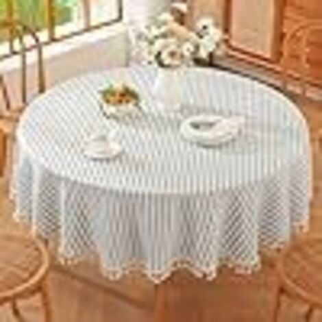 Nappe Ronde Coton, Nappe en Lin Nappe Boheme Nappe de Table pour Décoration de Table à Manger de Cuisine (Bleu, 150cm) (1/5)