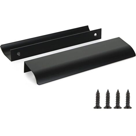 Lot de 2 poignées de placard de cuisine noires en alliage d'aluminium, distance entre les trous : 320 mm, avec vis (1/5)