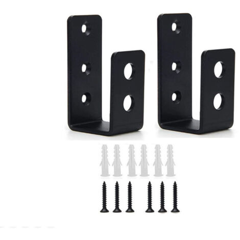 Support en U ouvert, noir, 2 pièces, 3,54 pouces de long, support de barrière de sécurité de porte, support métallique robuste. (1/5)