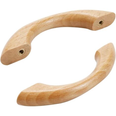 Poignées de meubles en bois 2 pièces poignées de porte poignées d'armoire poignées courbées poignées de tiroir avec vis couleur bois naturel (1/5)