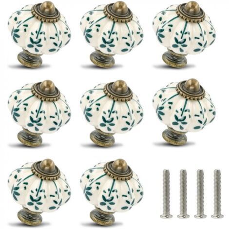 Lot de 12 boutons en céramique ivoire et verte - boutons d'armoire citrouille boutons de commode rétro - tirettes de tiroir vintage avec vis pour tiroir de placard armoire et projet de bricolage à la (1/5)